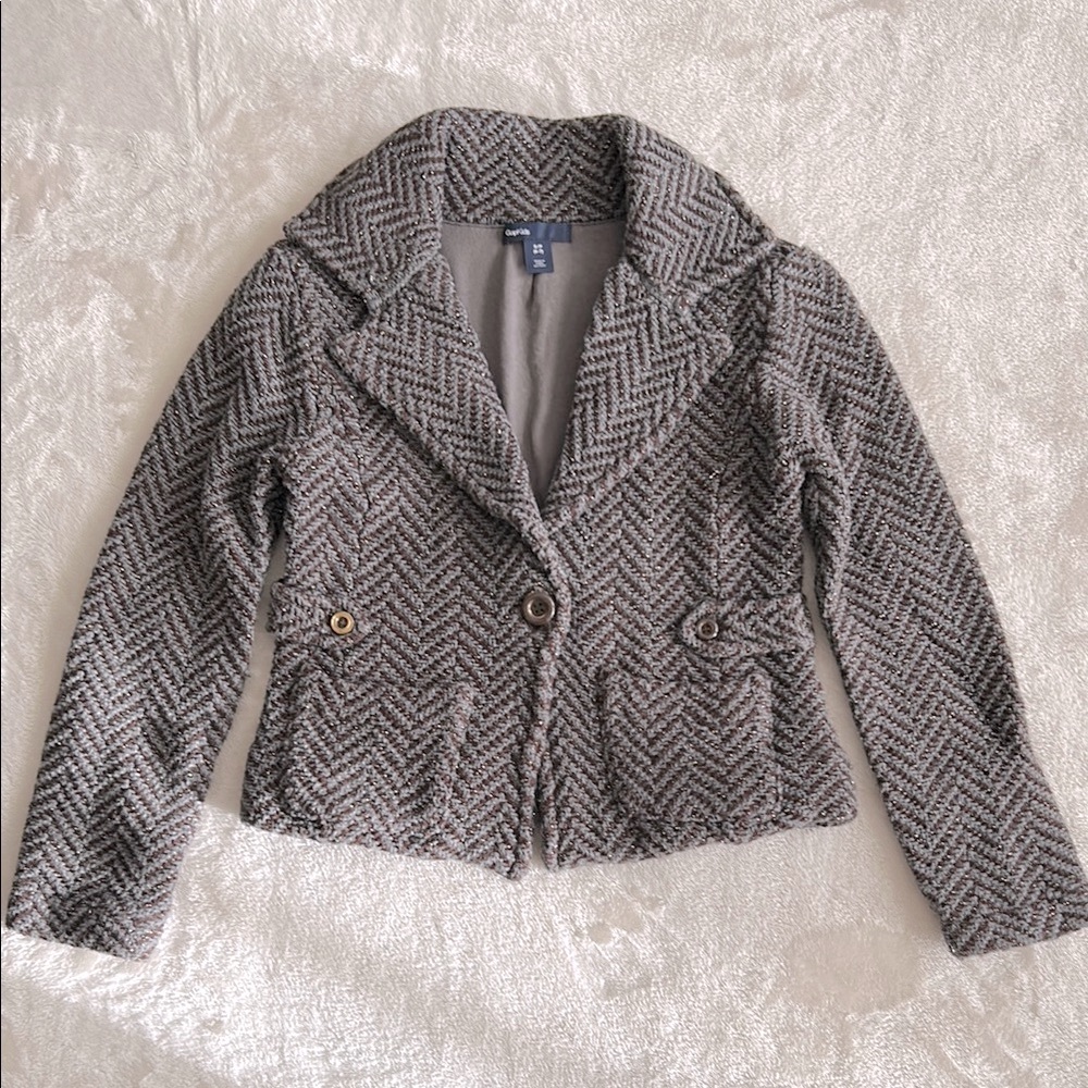 Gap Kids Grey Herringbone Blazer Tailored Fit Size Small 6-7